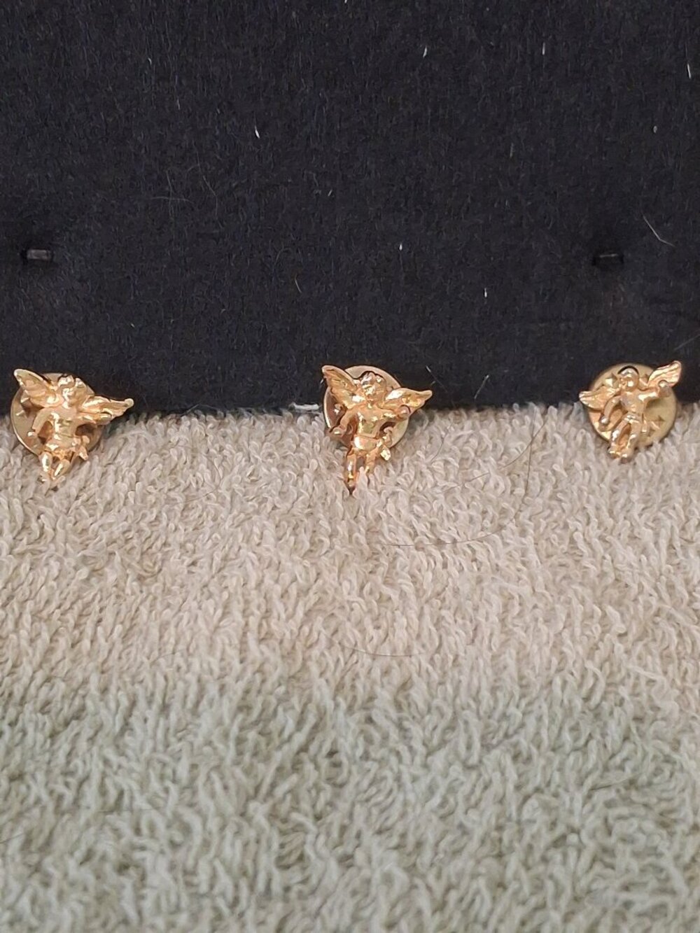 3 VTG Lapel Pinback Hat Pin Gold Tone Cherub Religious Guardian Angel